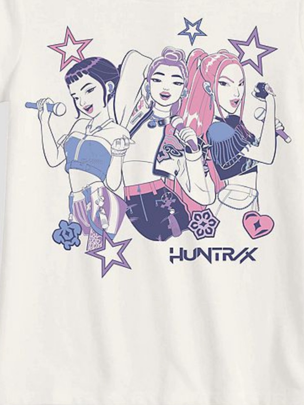Kids Hunter White Graphic Tee with Purple & Pink Pop Characters
